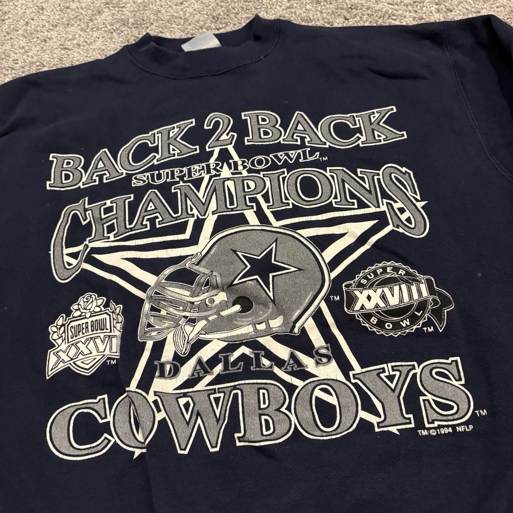 1994 Super Bowl Champions Back To Back Dallas Cowboys Sweatshirt NFL Logo 7 Larg - Picture 2 of 14